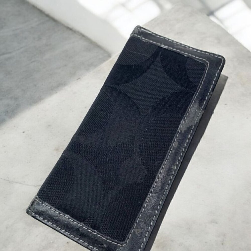 Coach Signature Canvas & Leather Check Book Cover Black 3" x 6.5" Fair Condition